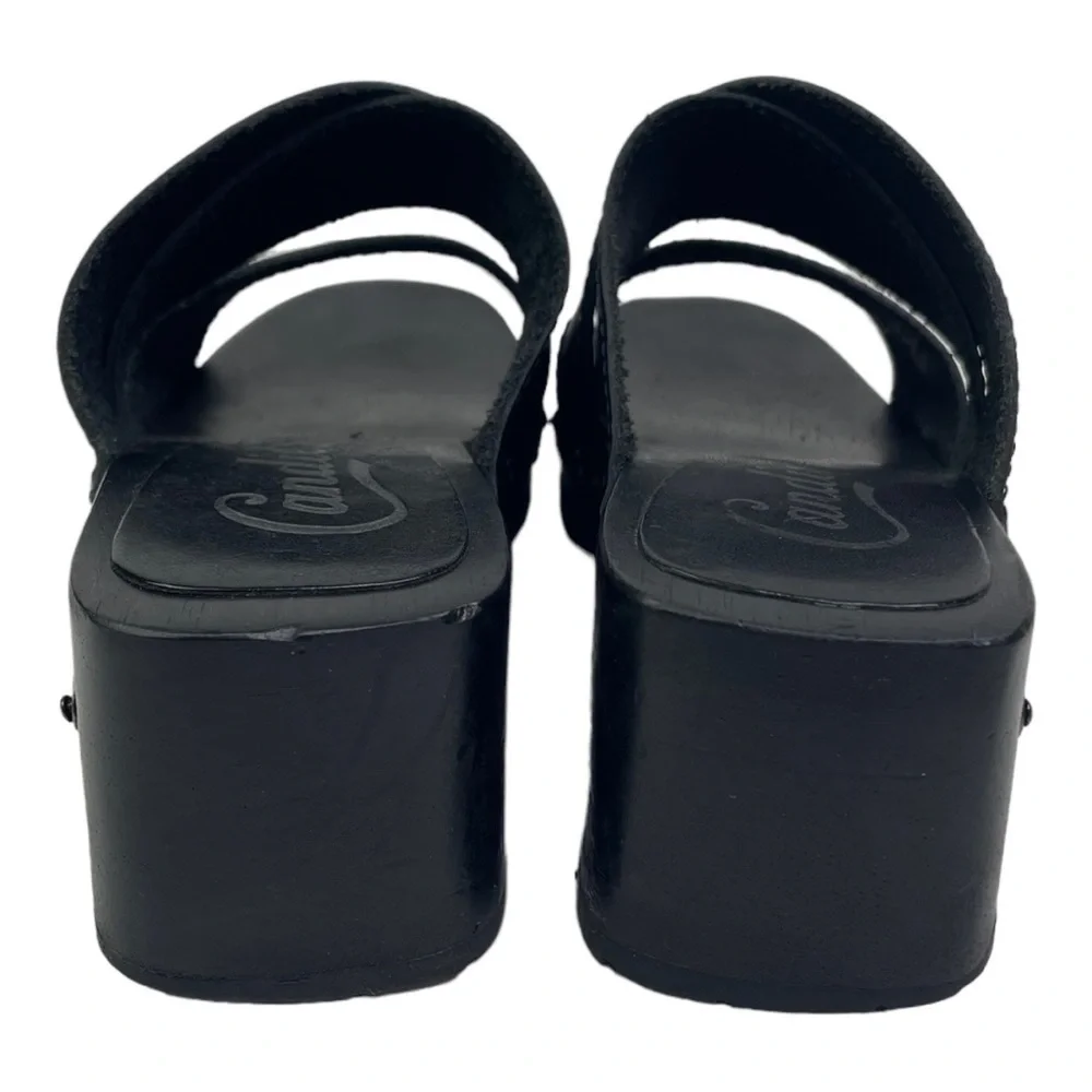 Candies Y2K Women’s Black Leather Chunky Heel Sandals